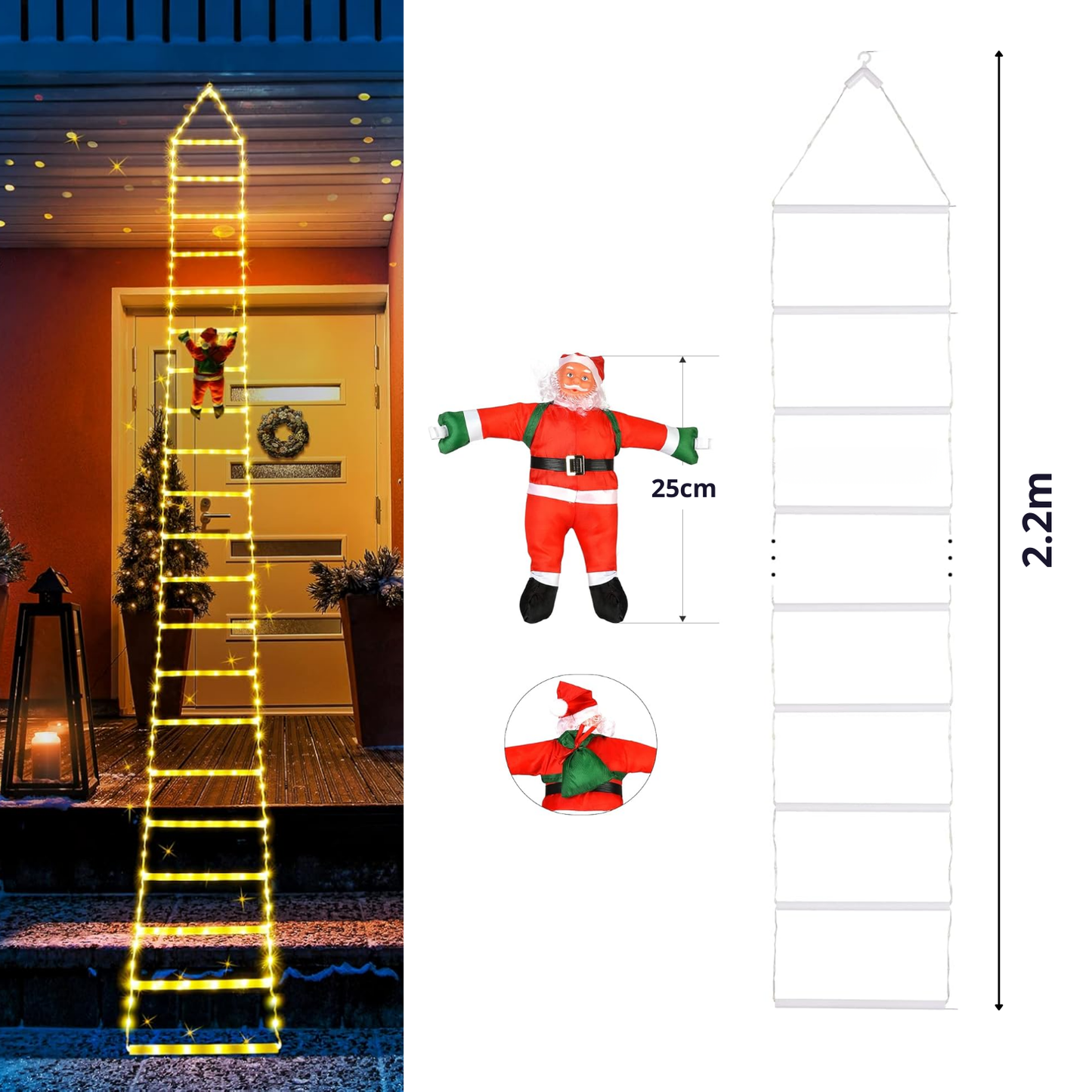 LED Novogodišnje Merdevine sa velikim Deda Mrazom