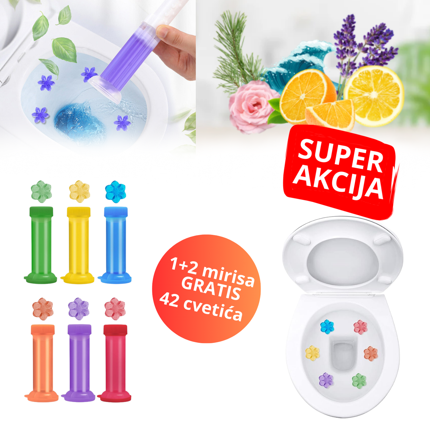 Mirišljavi cvetići za WC šolju - 3 mirisa (42 cvetića)