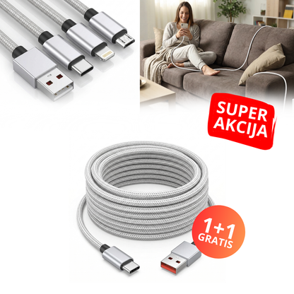 ChargeUp - Ekstra dugački kabl za punjenje 3m - 1+1 Gratis