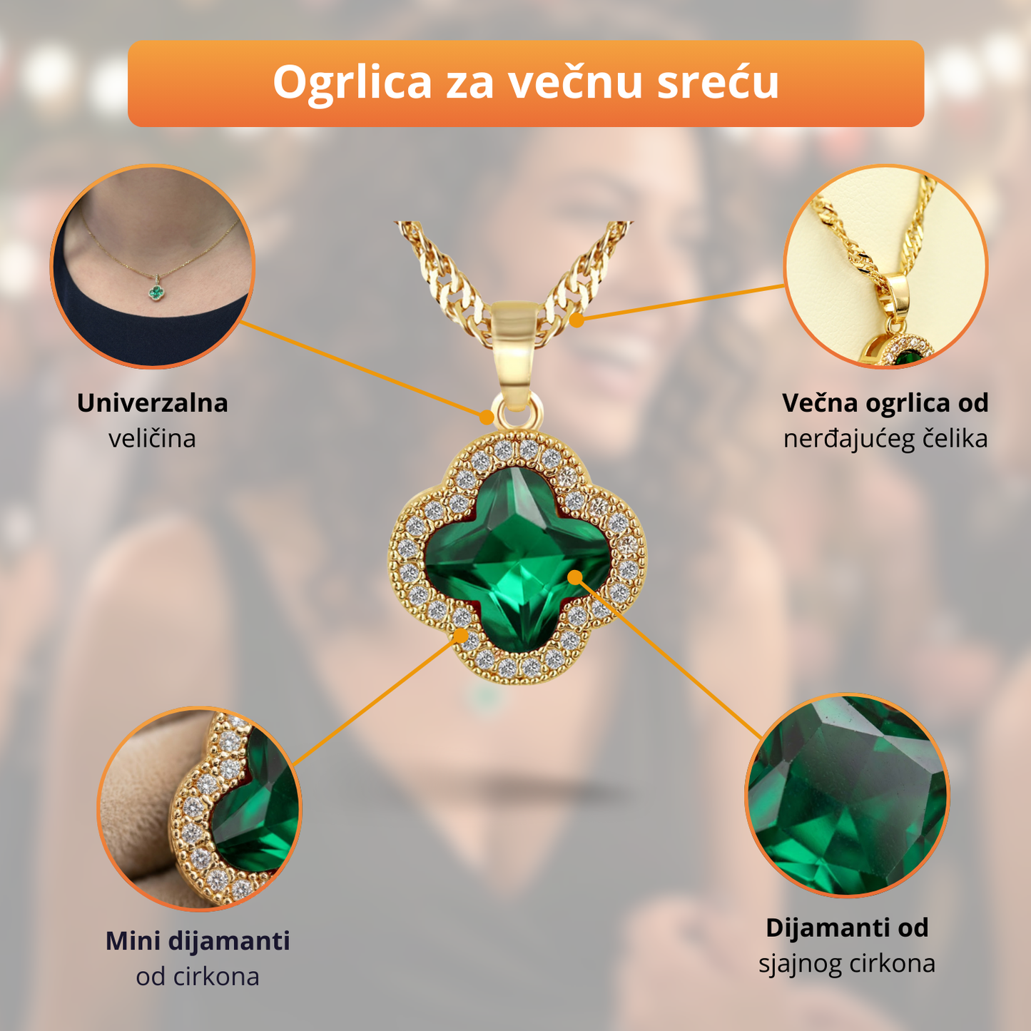 Emerald Prestige - Srećna ogrlica od nerđajućeg čelika