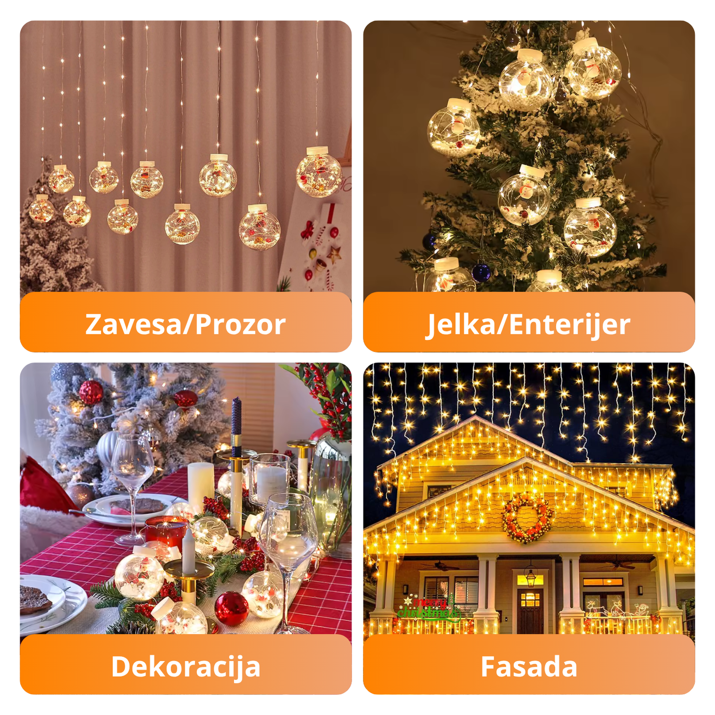 MagicLights Santa - Novogodišnja LED zavesa sa svetlećim kuglama (Set sa 10 kugli)