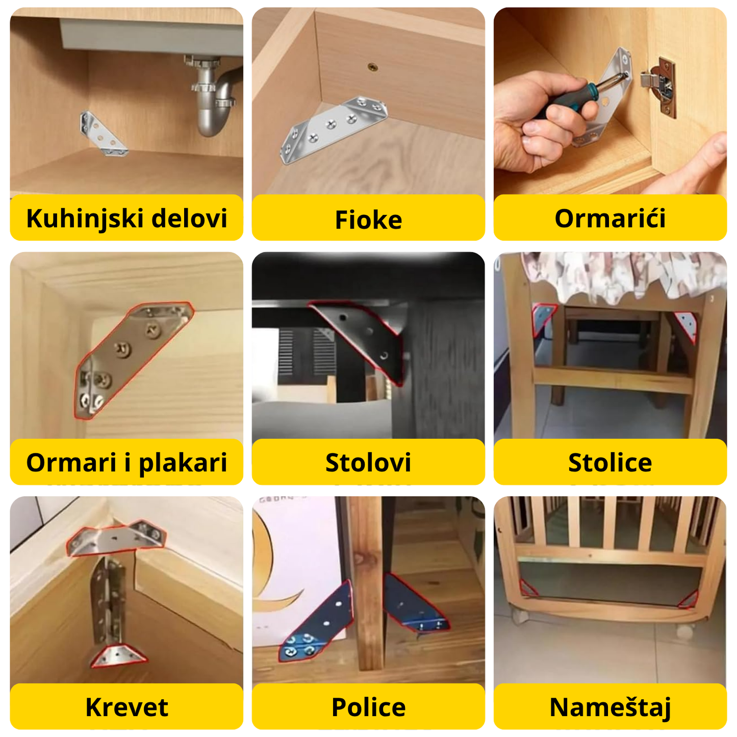 Trostrani ugaonici za popravku nameštaja