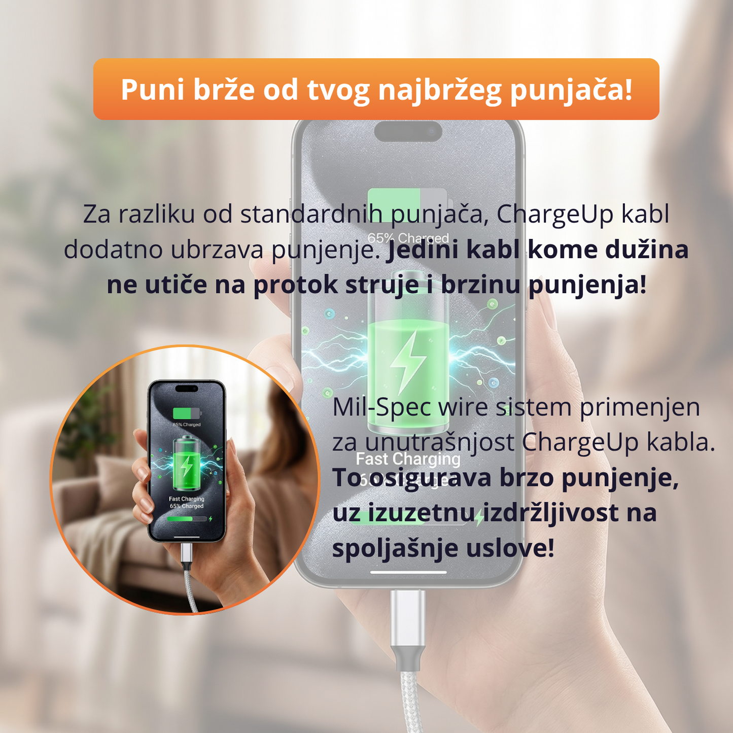 ChargeUp - Ekstra dugački kabl za punjenje 3m - 1+1 Gratis