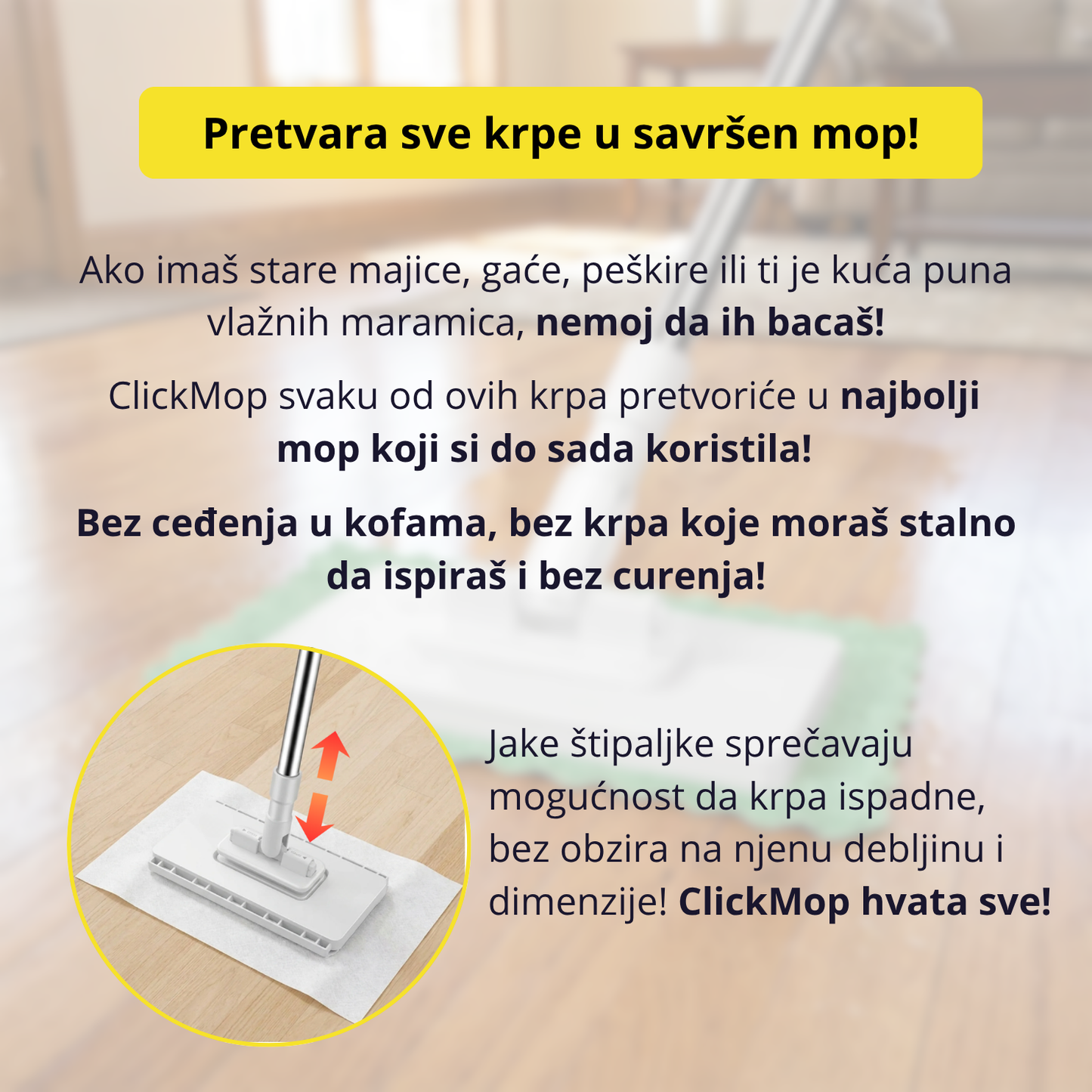 ClickMop - Mop za sve vrste krpa + 2 Mikrofiber krpe Gratis