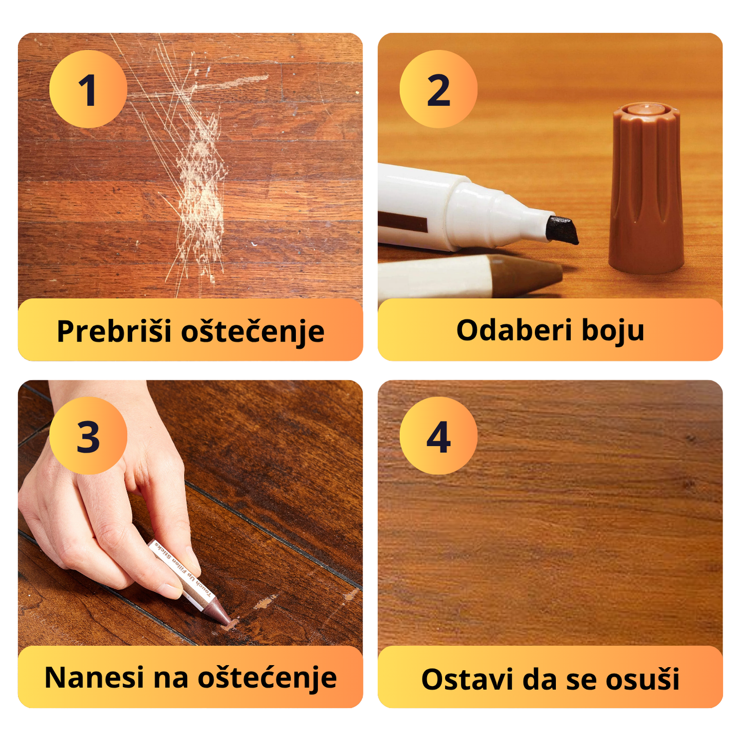 WoodFix - Set markera i voska za reparaciju drveta